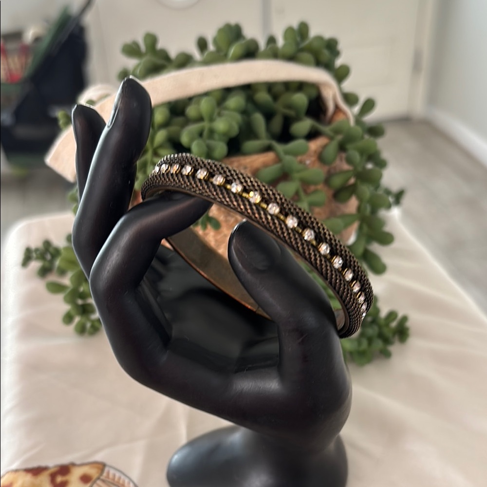 Brass and Crystal Bangle Bracelet